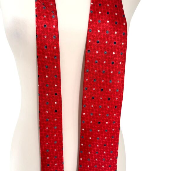 DolcePunta Men’s Silk Tie Red Circle Medallion Floral Italy Made 59x 3.5” Preppy - Picture 10 of 16